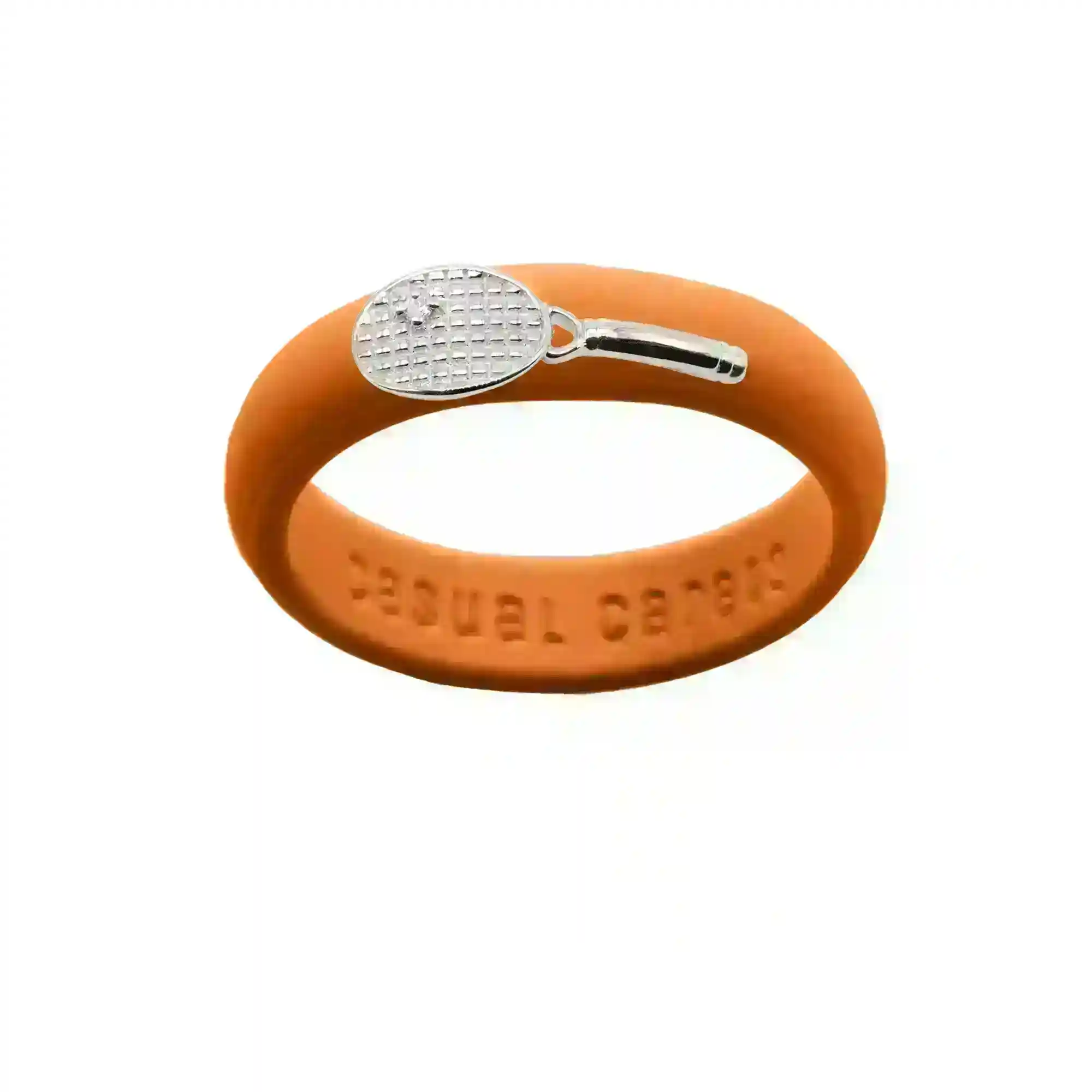 Sterling Silver Diamond Tennis Racket Silicone Ring - Size 4