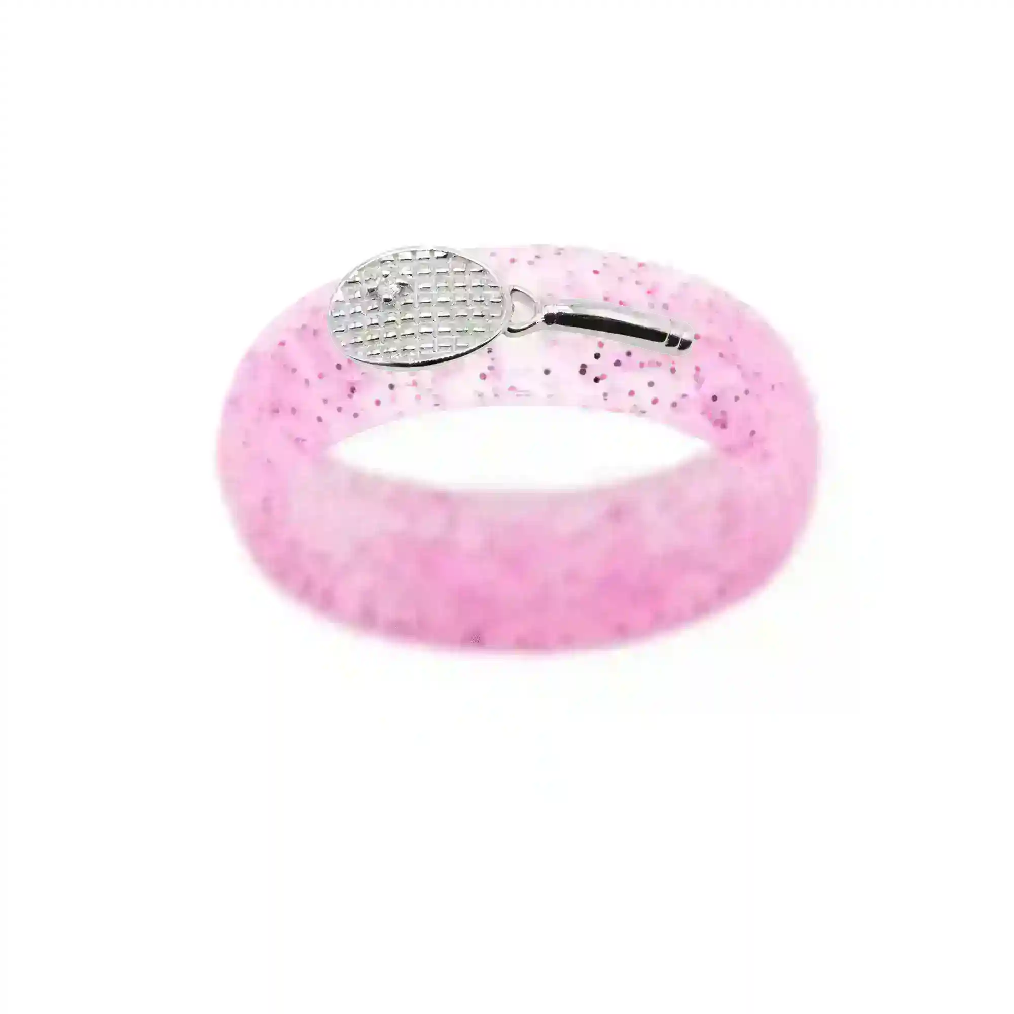 Sterling Silver Diamond Tennis Racket Silicone Ring - Size 4
