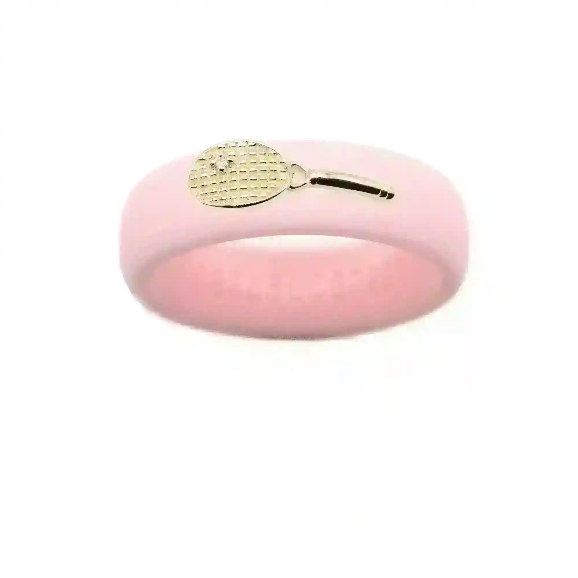 Yellow Gold Diamond Tennis Racket Silicone Ring - Size 4