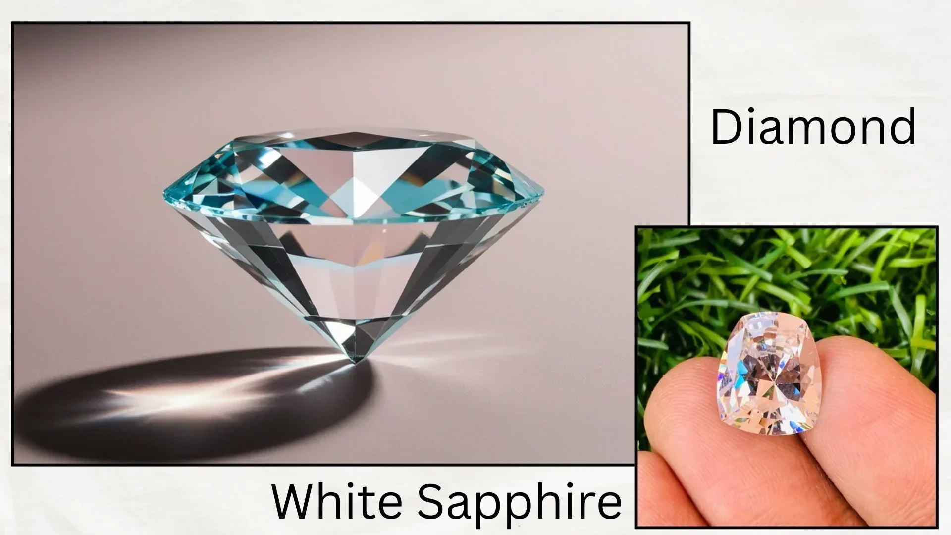 Comparison of a diamond and a white sapphire gem