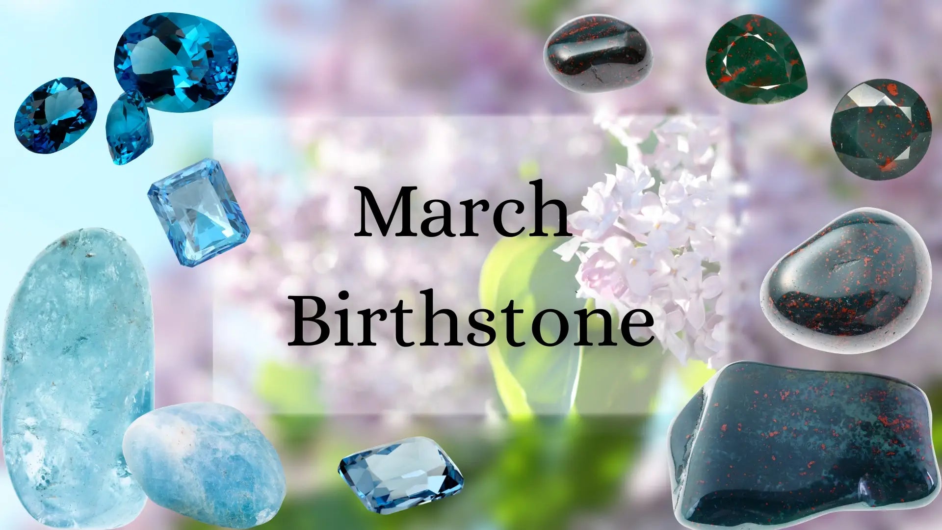 Assorted cuts of aquamarine and bloodstone gems