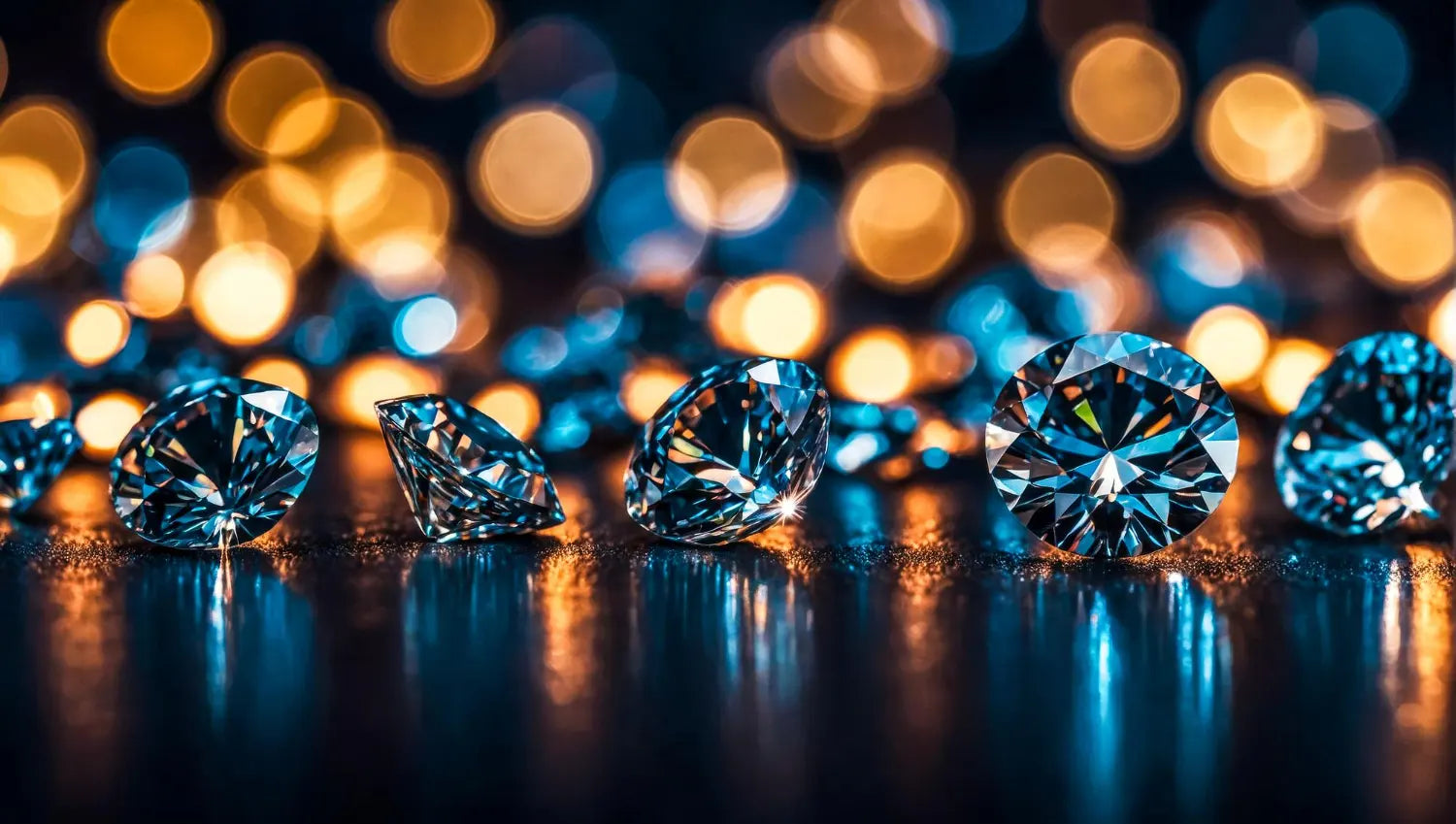 Brilliant cut diamonds with bokeh lights