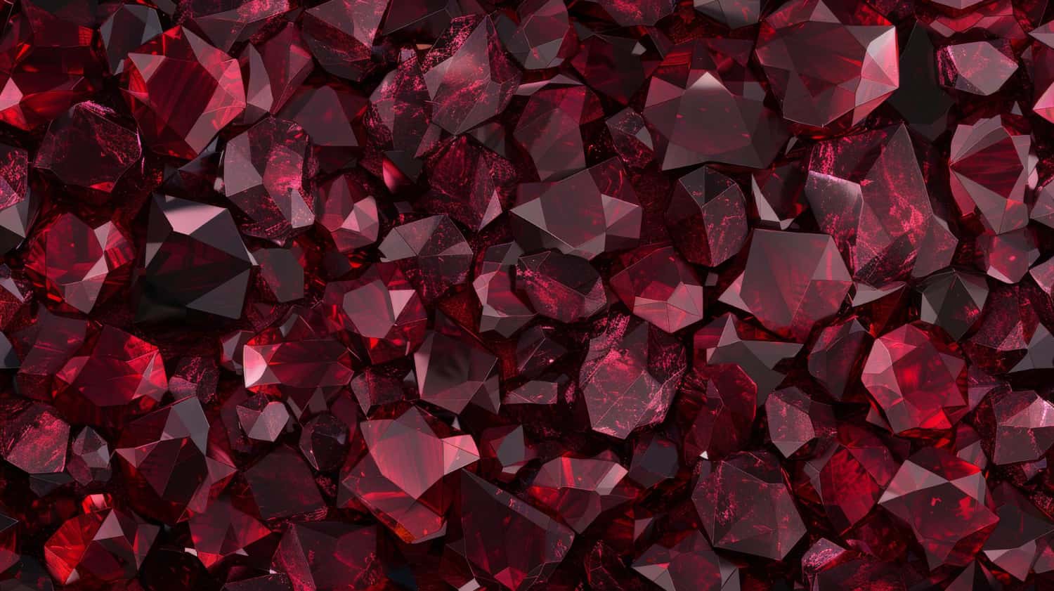 Close-up of deep red faceted garnet gems
