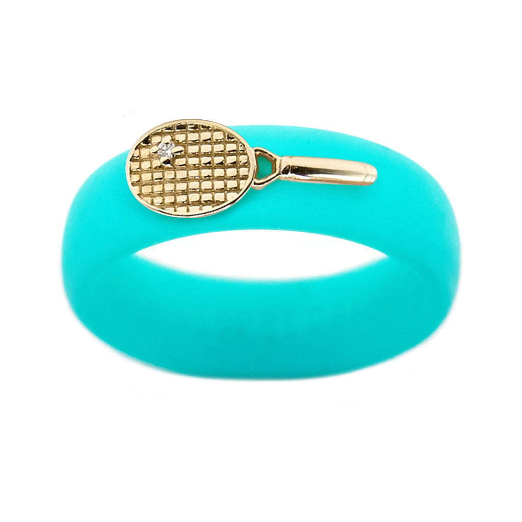 Yellow Gold Diamond Tennis Racket Silicone Ring - Size 4