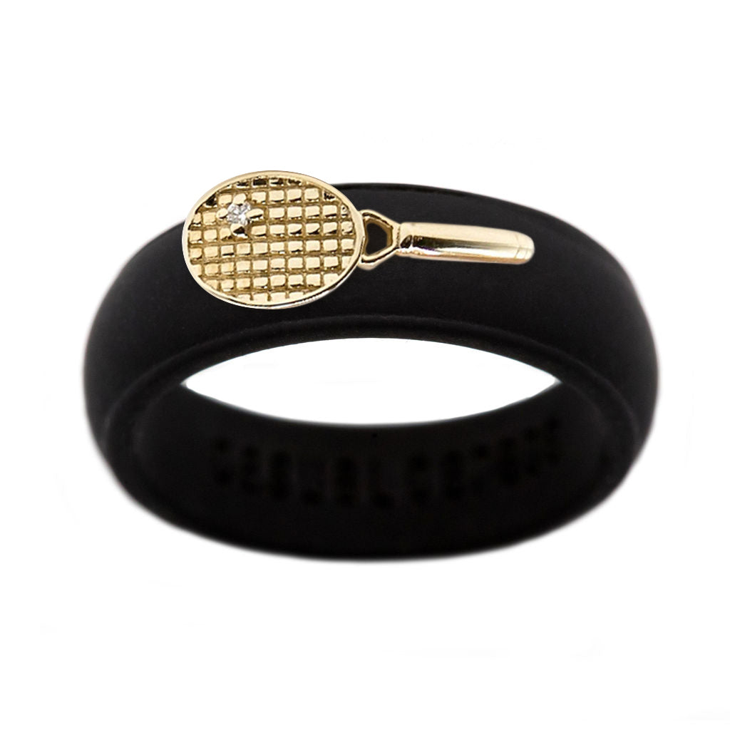 Yellow Gold Diamond Tennis Racket Silicone Ring - Size 4