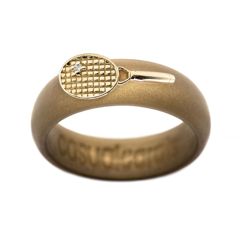 Yellow Gold Diamond Tennis Racket Silicone Ring - Size 4