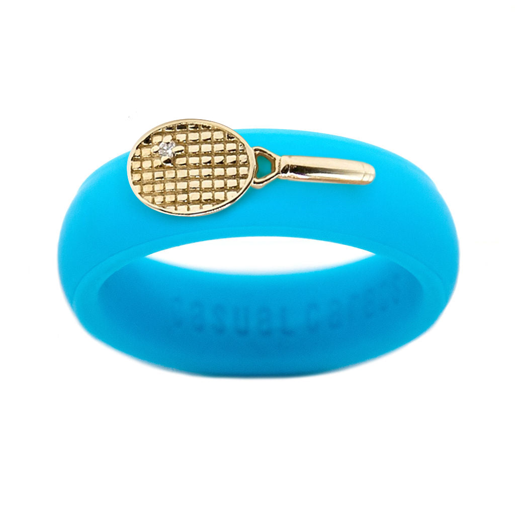 Yellow Gold Diamond Tennis Racket Silicone Ring - Size 4