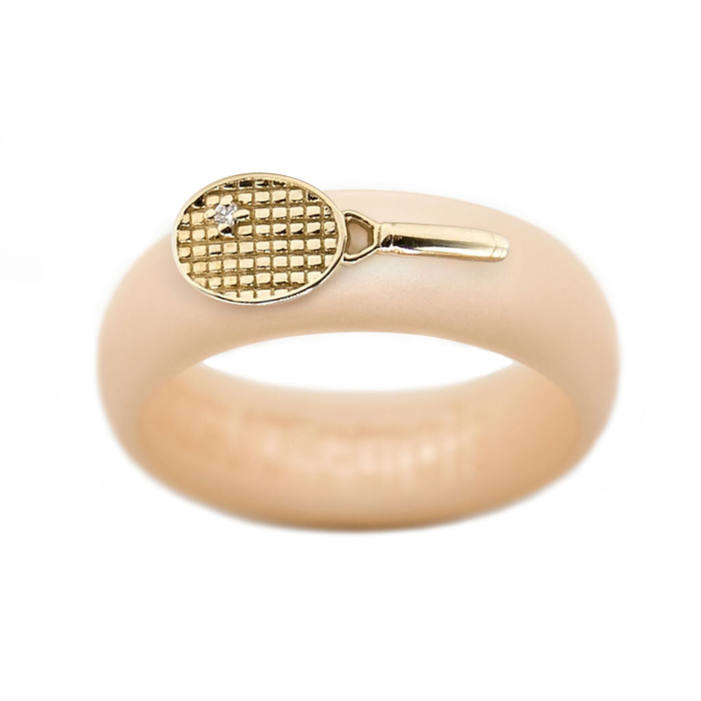 Yellow Gold Diamond Tennis Racket Silicone Ring - Size 4