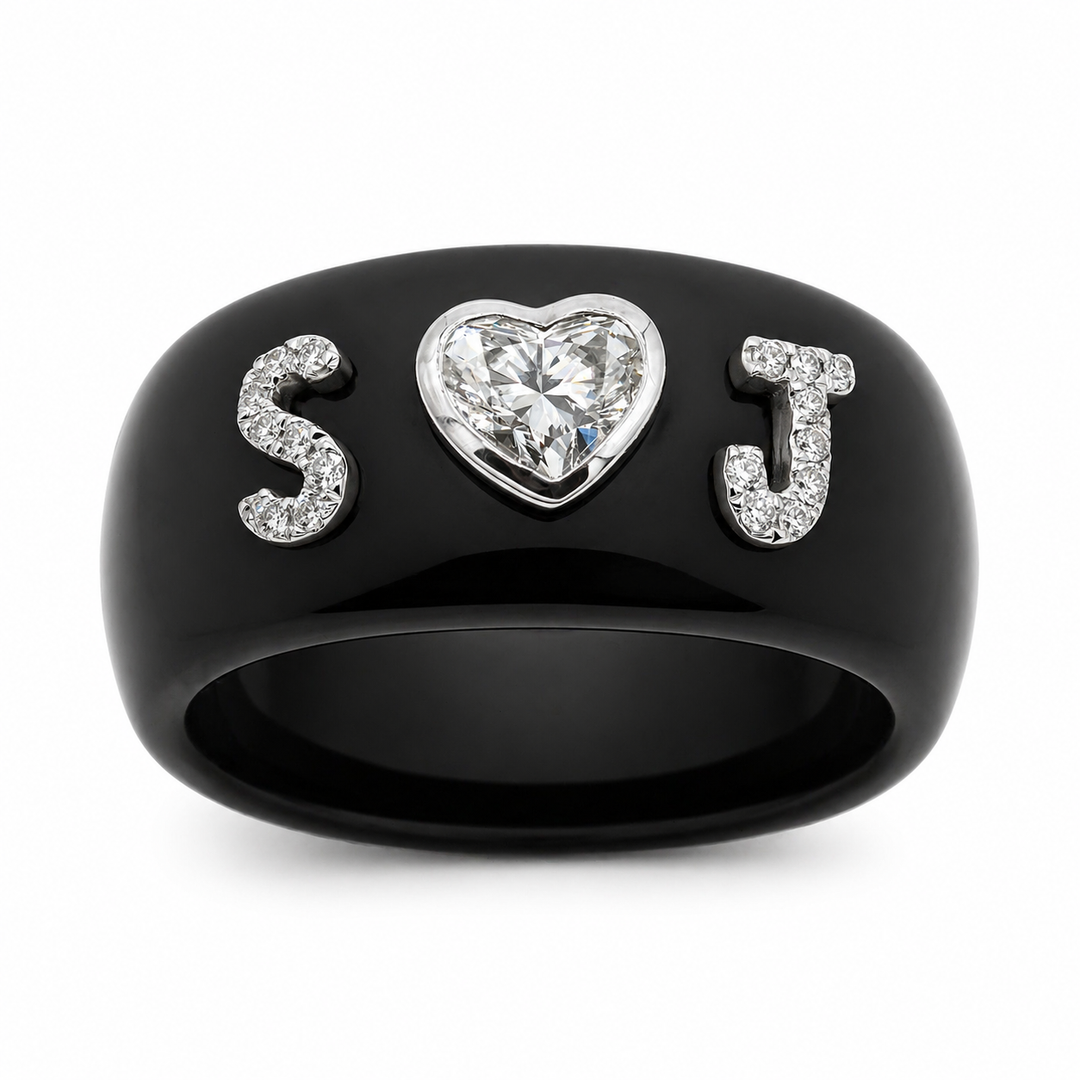 Custom Heart Shape Diamond and Initials Ring