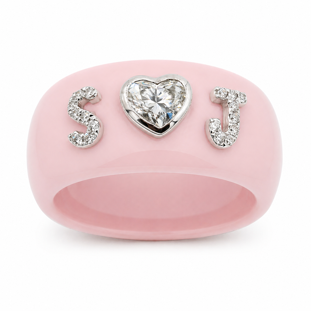 Custom Heart Shape Diamond and Initials Ring