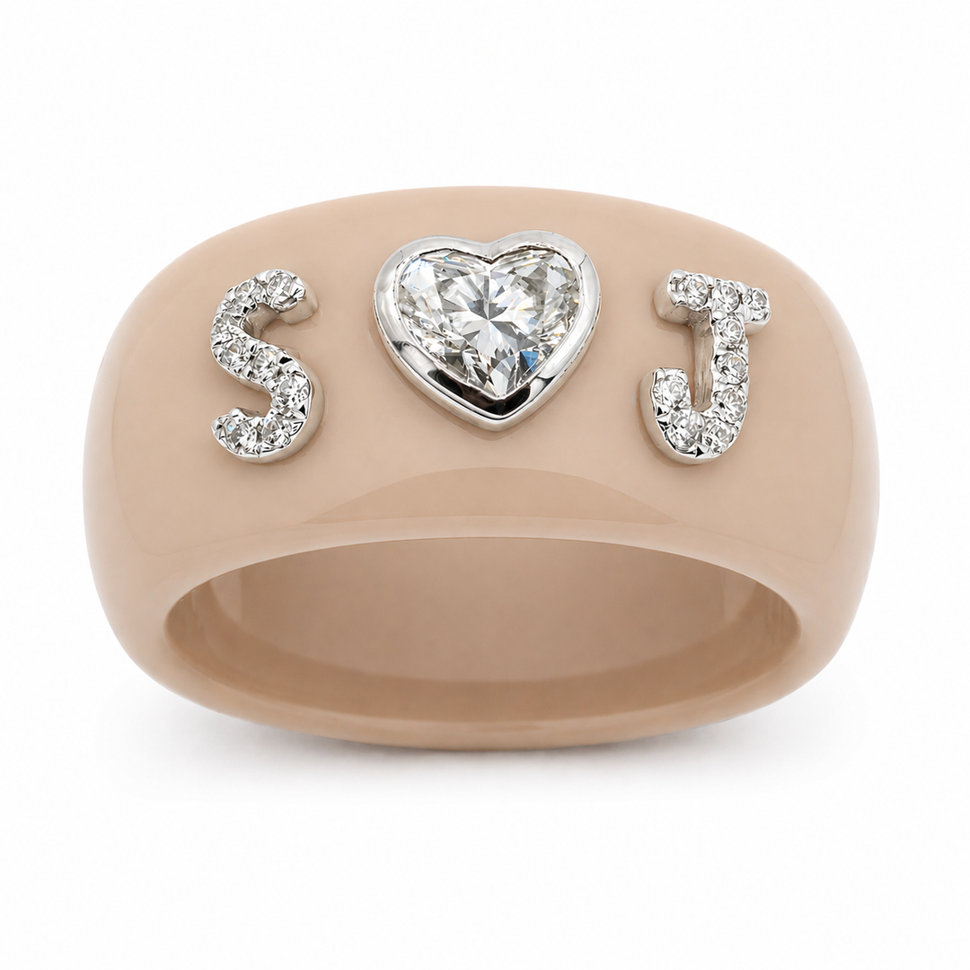 Custom Heart Shape Diamond and Initials Ring