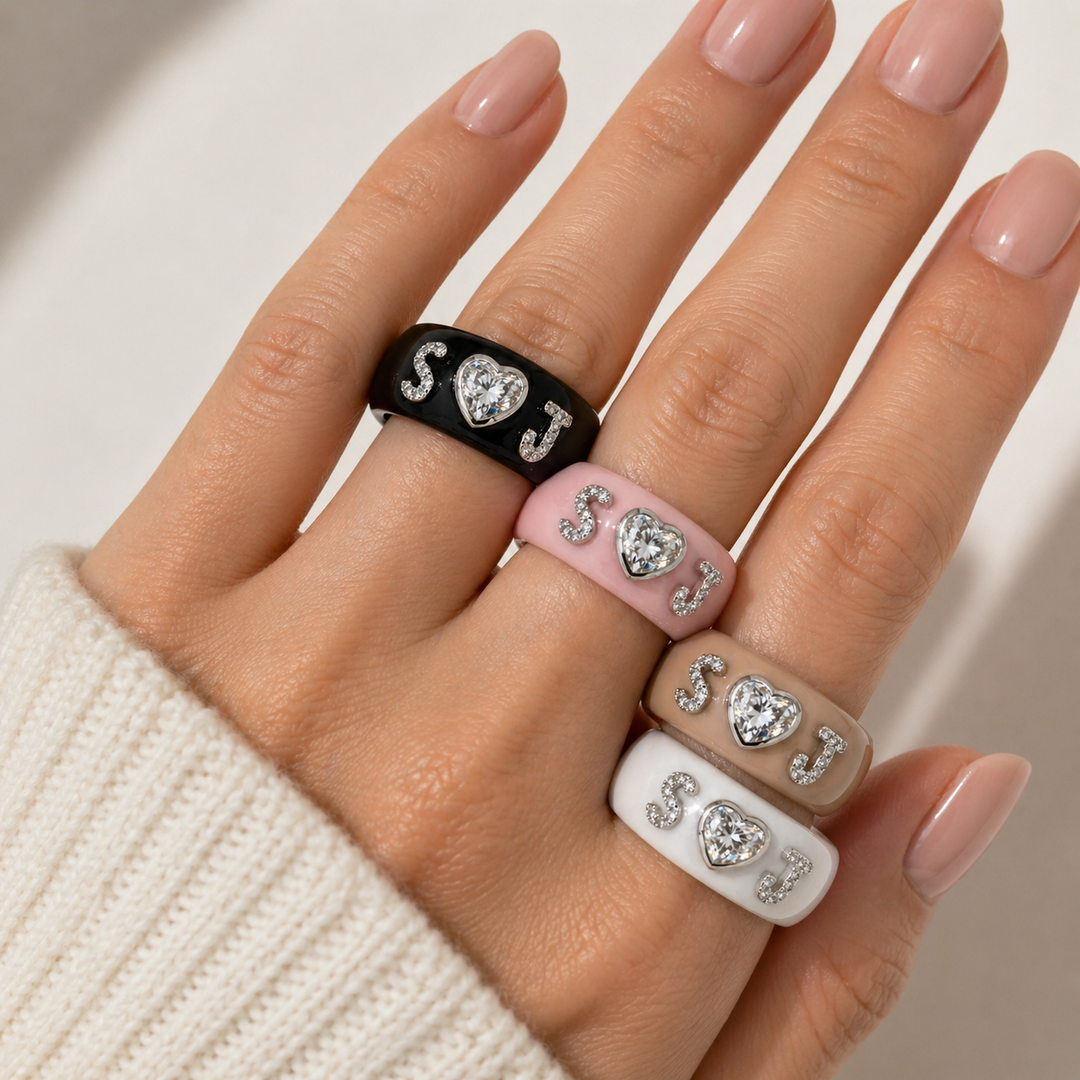 Custom Heart Shape Diamond and Initials Ring