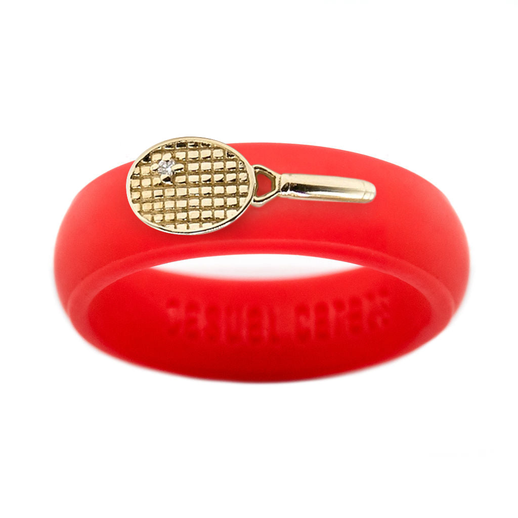 Yellow Gold Diamond Tennis Racket Silicone Ring - Size 4