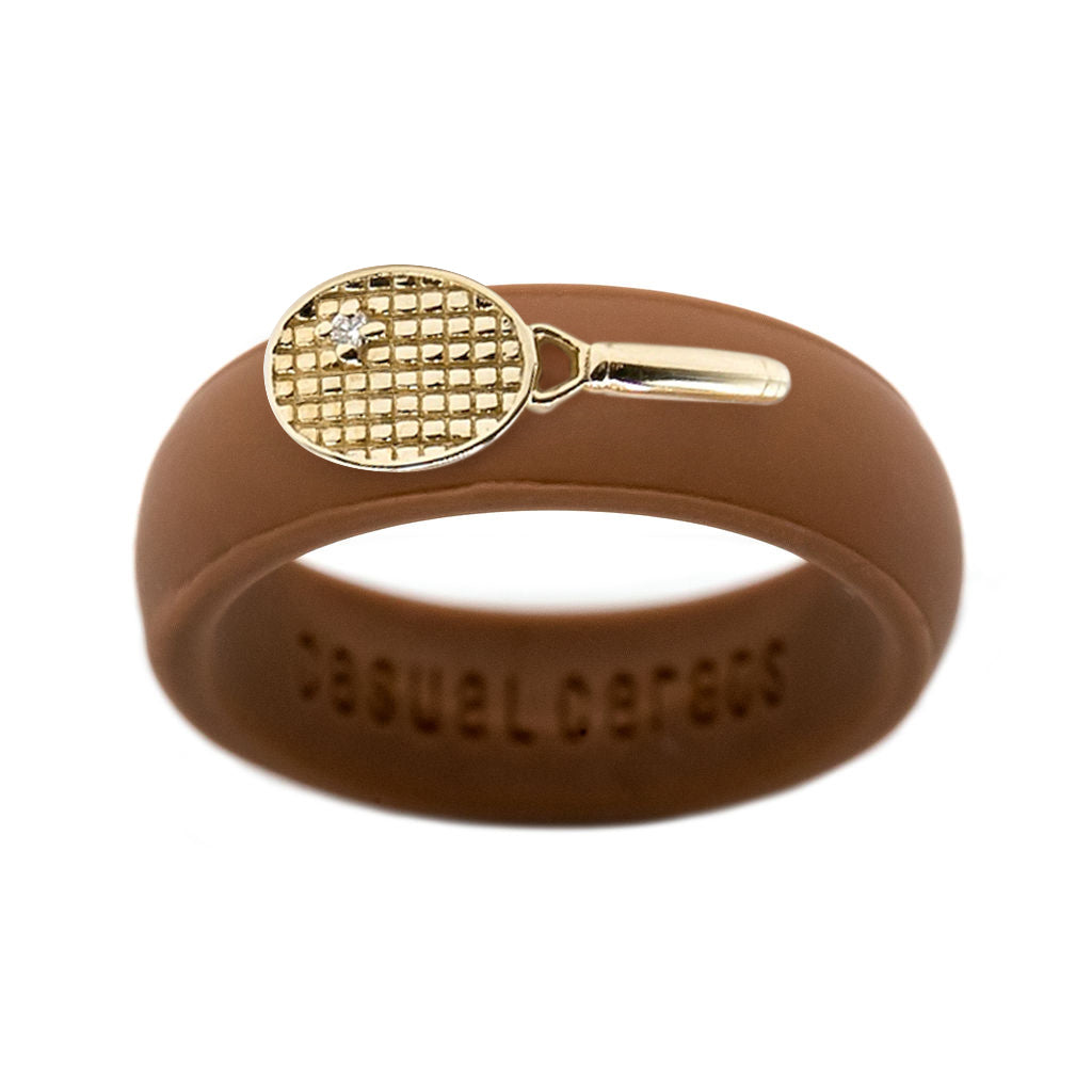 Yellow Gold Diamond Tennis Racket Silicone Ring - Size 4