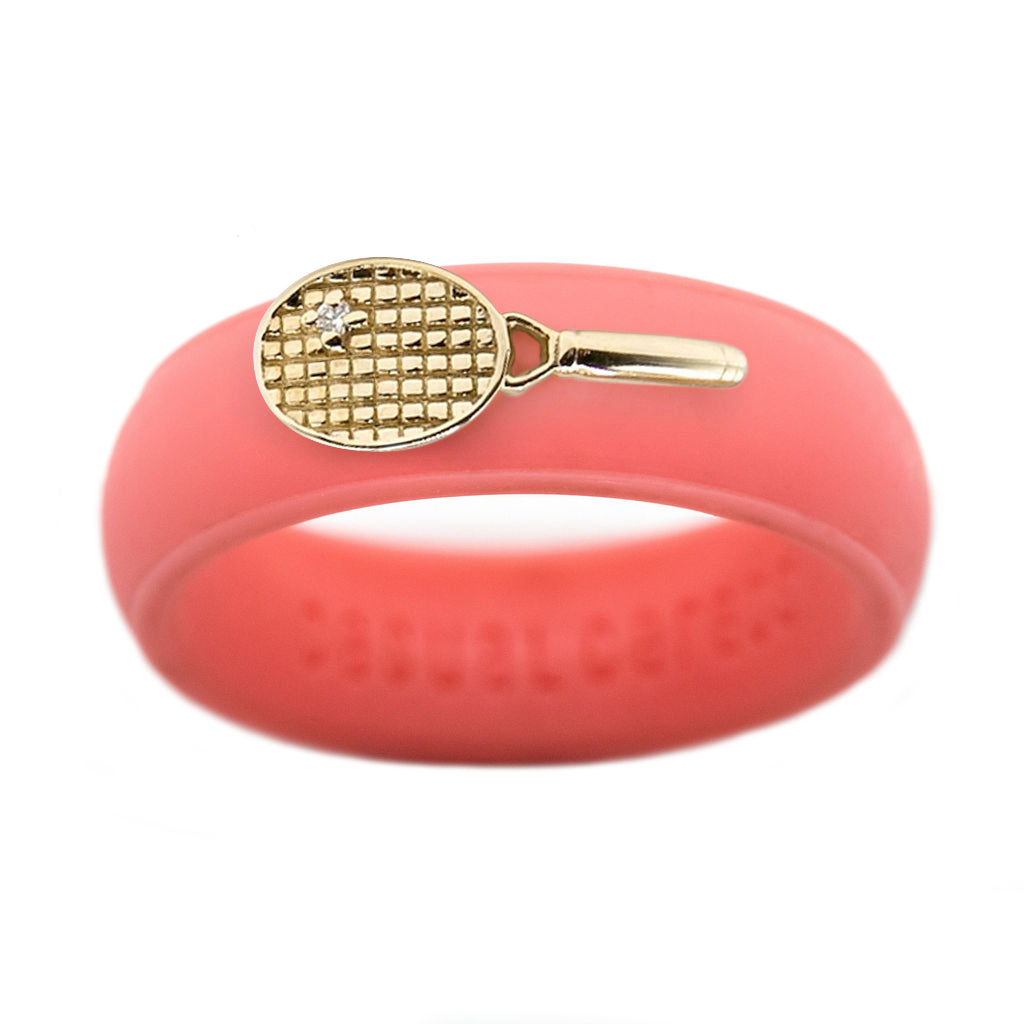 Yellow Gold Diamond Tennis Racket Silicone Ring - Size 4