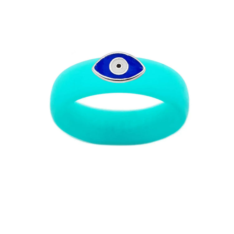 Enamel Evil Eye Silicone Ring - Size 7