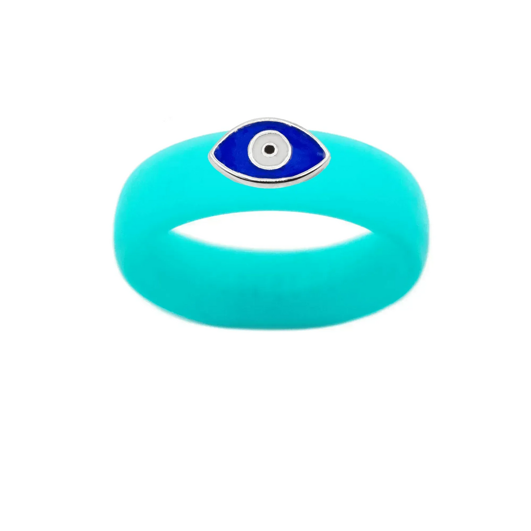 Enamel Evil Eye Silicone Ring - Size 7