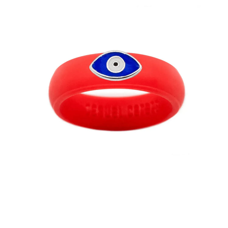 Enamel Evil Eye Silicone Ring - Size 7