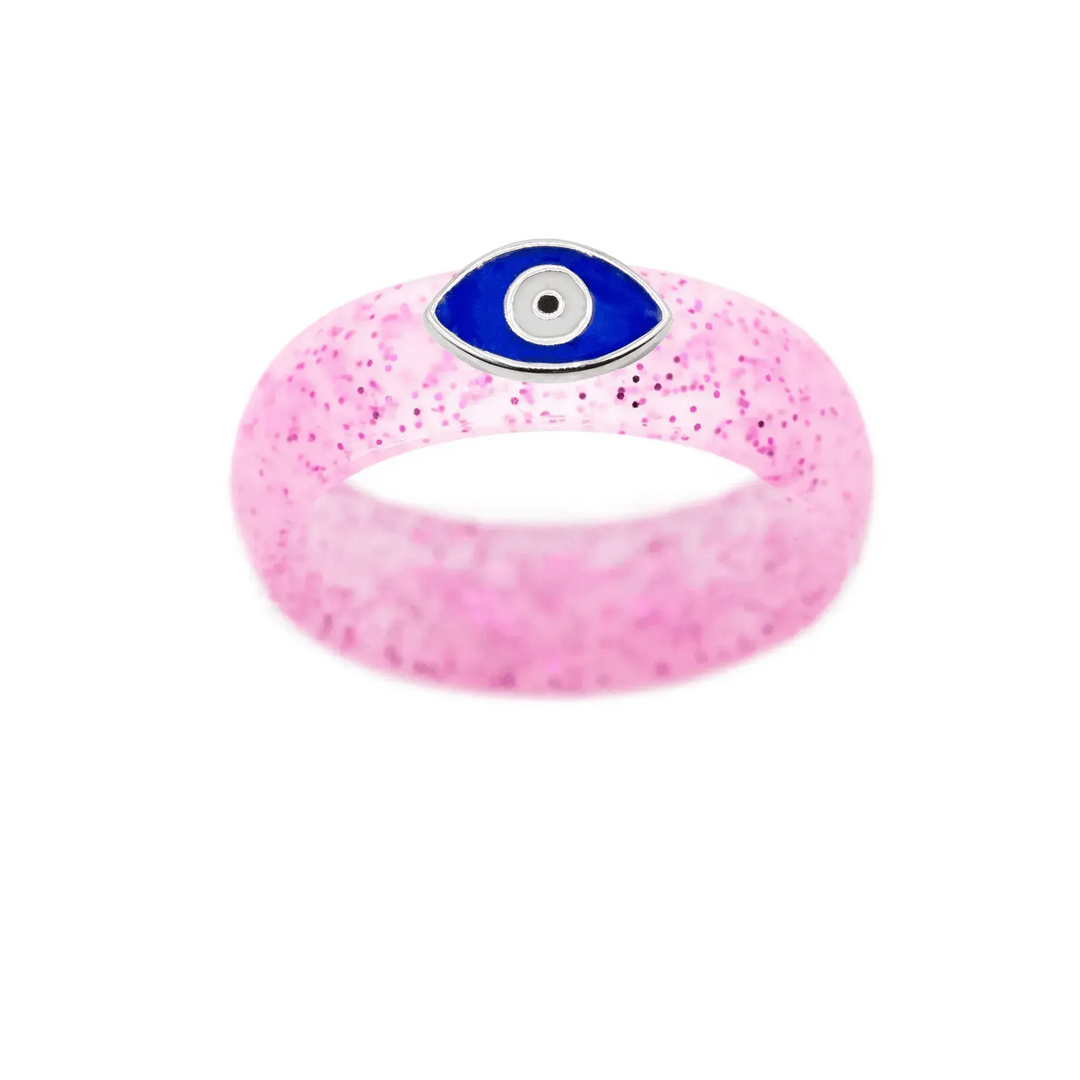 Enamel Evil Eye Silicone Ring - Size 7