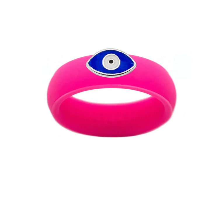 Enamel Evil Eye Silicone Ring - Size 7