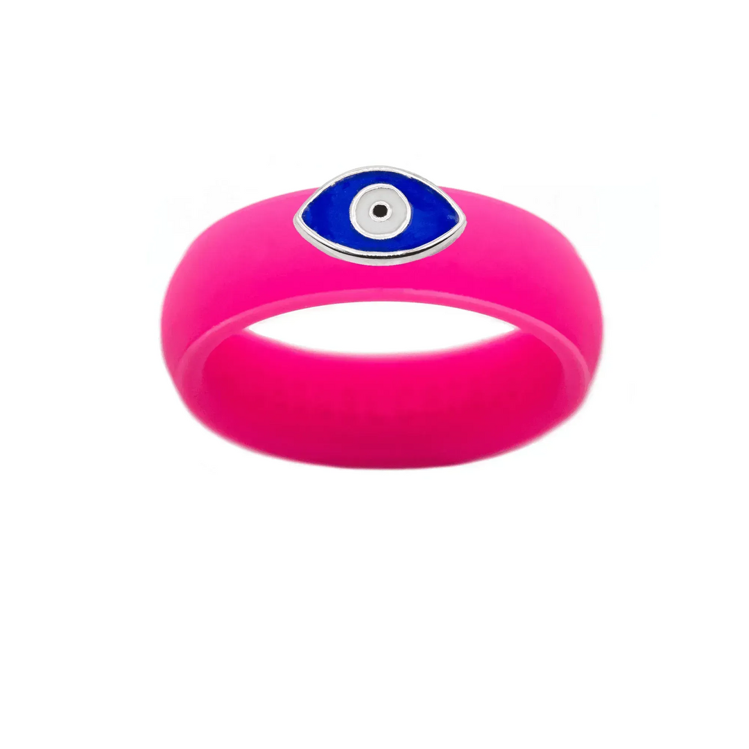 Enamel Evil Eye Silicone Ring - Size 7