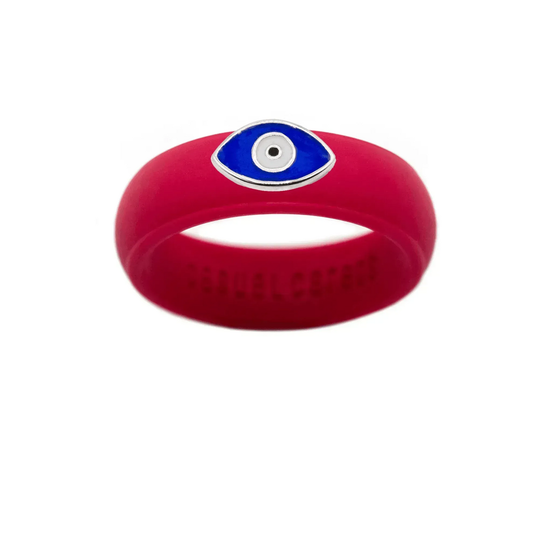 Enamel Evil Eye Silicone Ring - Size 7