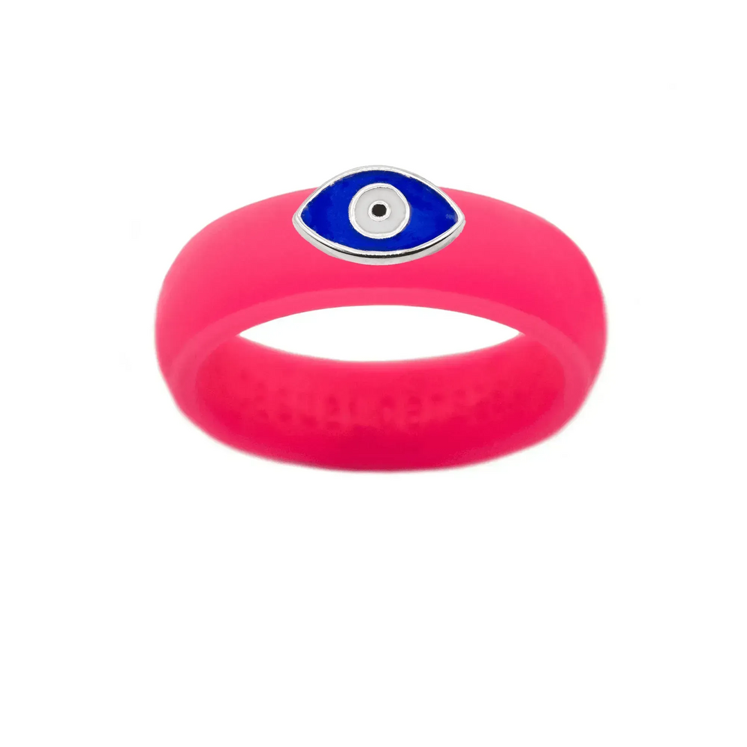 Enamel Evil Eye Silicone Ring - Size 9