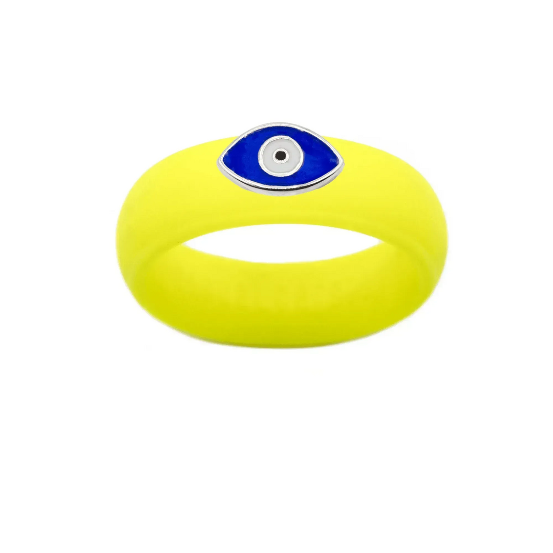 Enamel Evil Eye Silicone Ring - Size 7