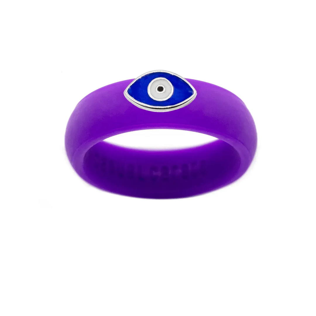 Enamel Evil Eye Silicone Ring - Size 7