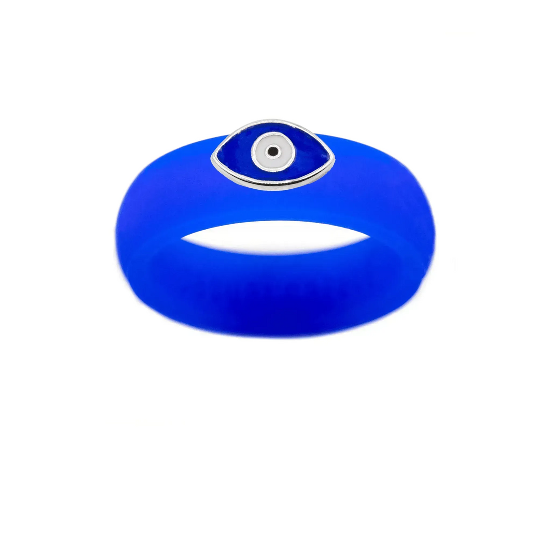 Enamel Evil Eye Silicone Ring - Size 7