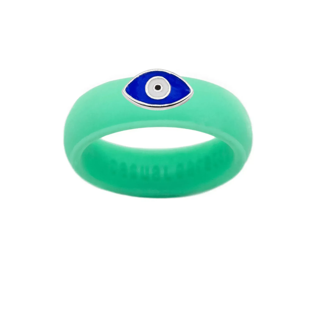 Enamel Evil Eye Silicone Ring - Size 7