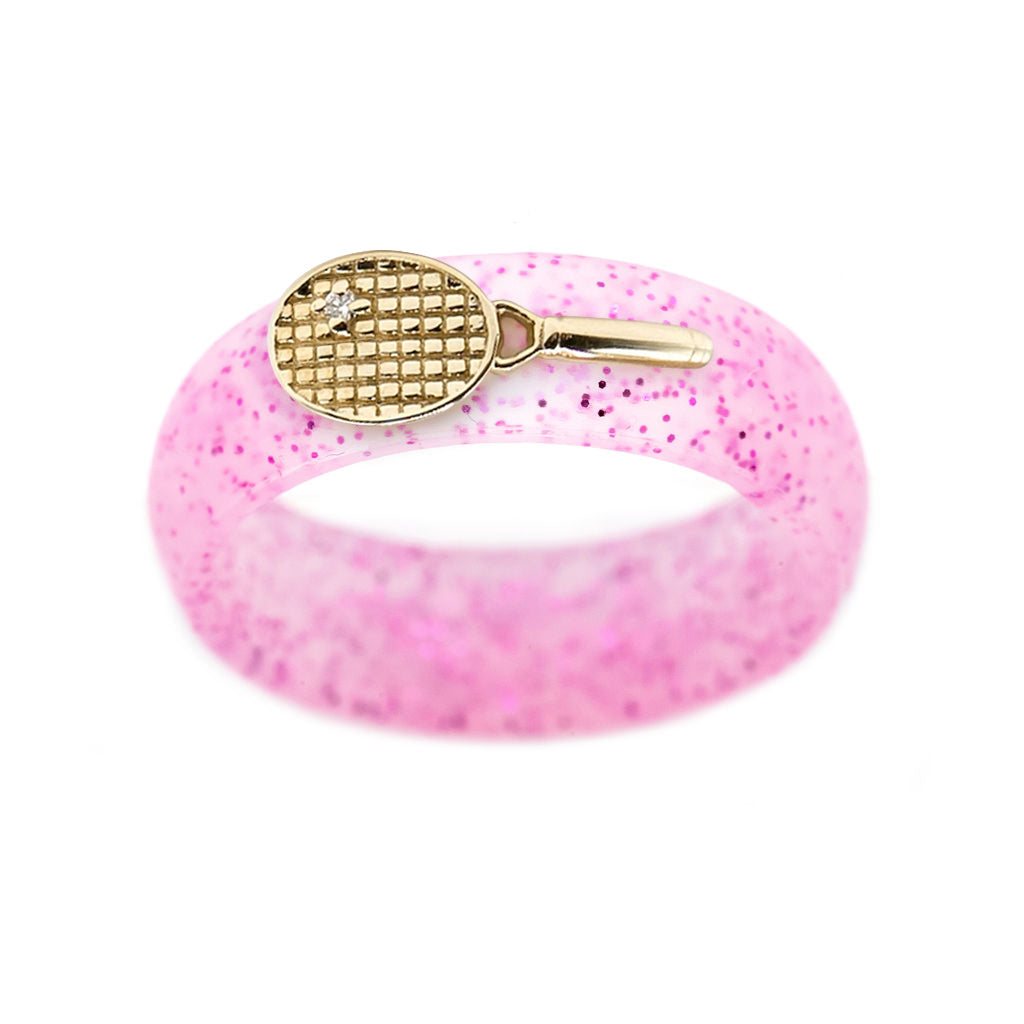 Yellow Gold Diamond Tennis Racket Silicone Ring - Size 4