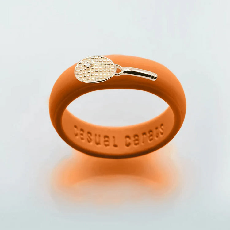 Yellow Gold Diamond Tennis Racket Silicone Ring