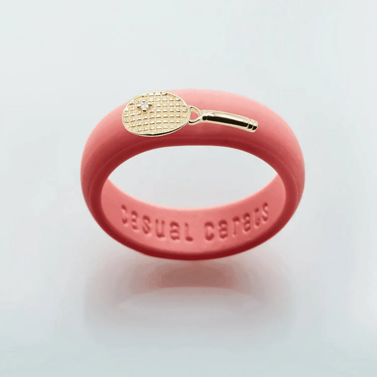 Yellow Gold Diamond Tennis Racket Silicone Ring