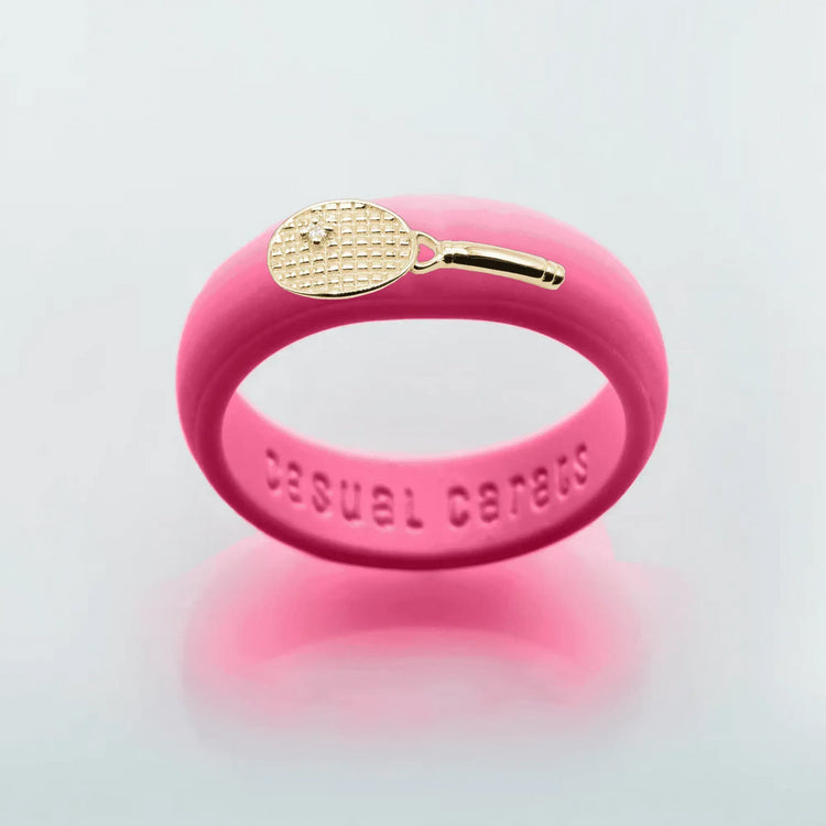 Yellow Gold Diamond Tennis Racket Silicone Ring