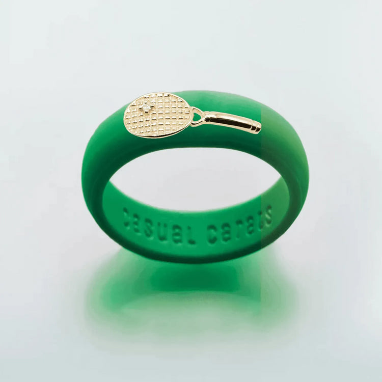 Yellow Gold Diamond Tennis Racket Silicone Ring
