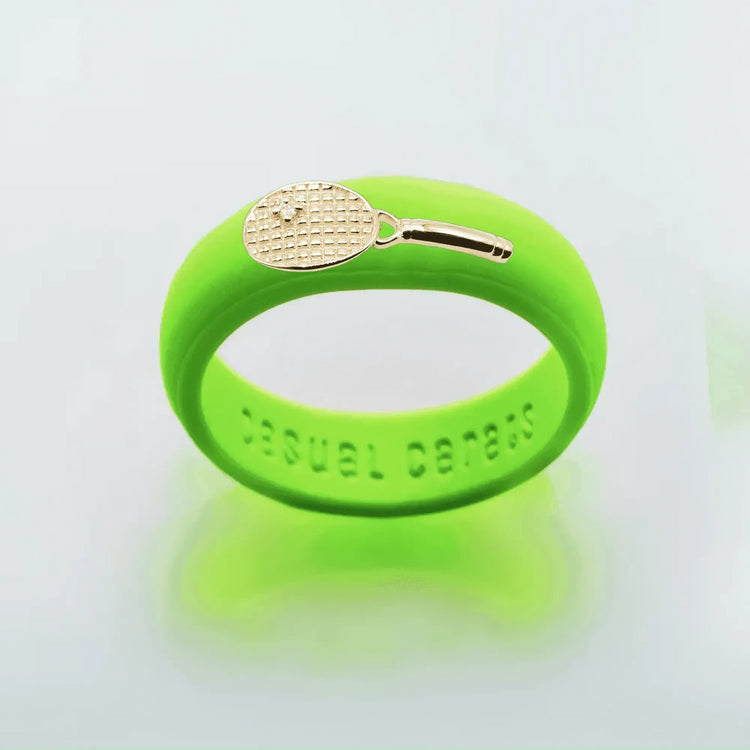 Yellow Gold Diamond Tennis Racket Silicone Ring