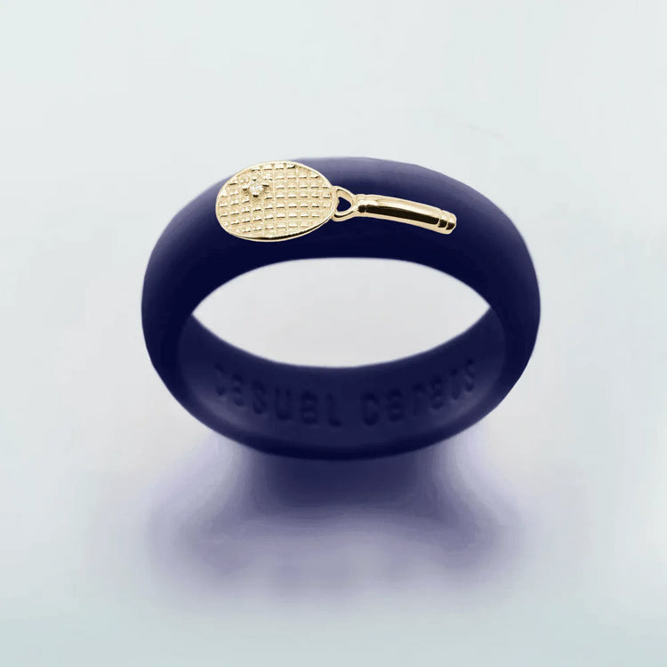 Yellow Gold Diamond Tennis Racket Silicone Ring