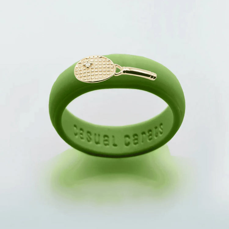 Yellow Gold Diamond Tennis Racket Silicone Ring