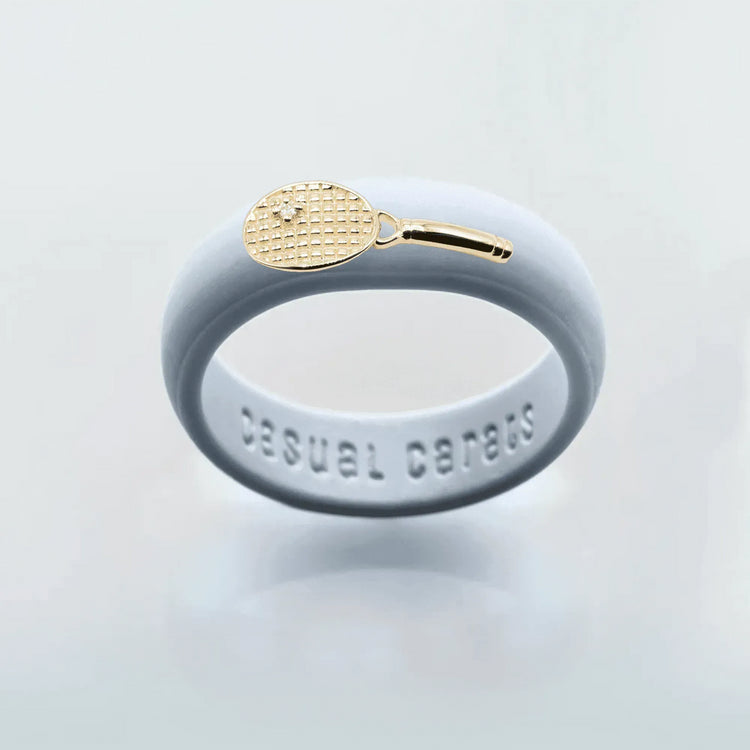 Yellow Gold Diamond Tennis Racket Silicone Ring