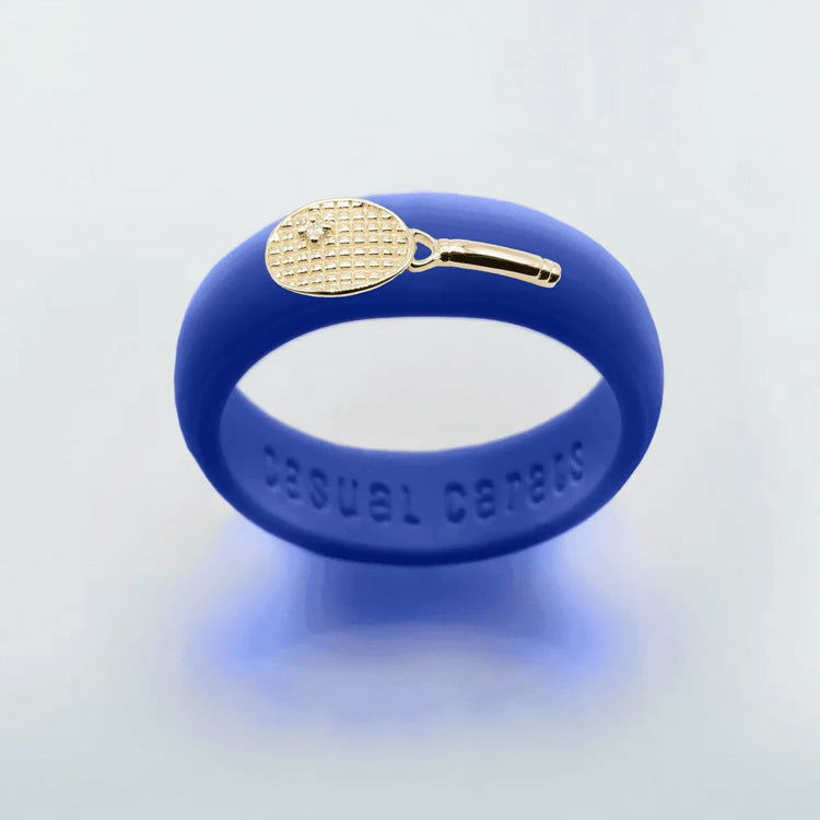 Yellow Gold Diamond Tennis Racket Silicone Ring