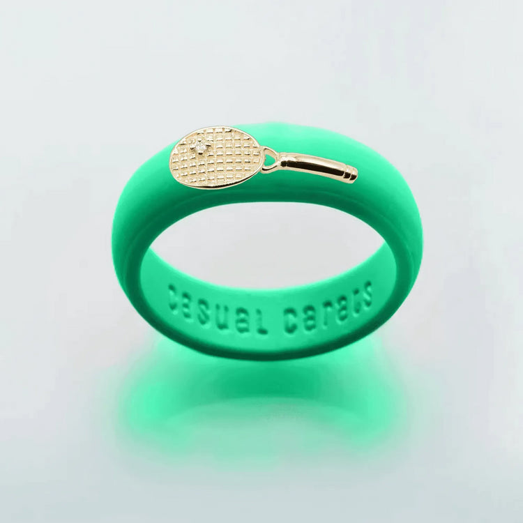 Yellow Gold Diamond Tennis Racket Silicone Ring