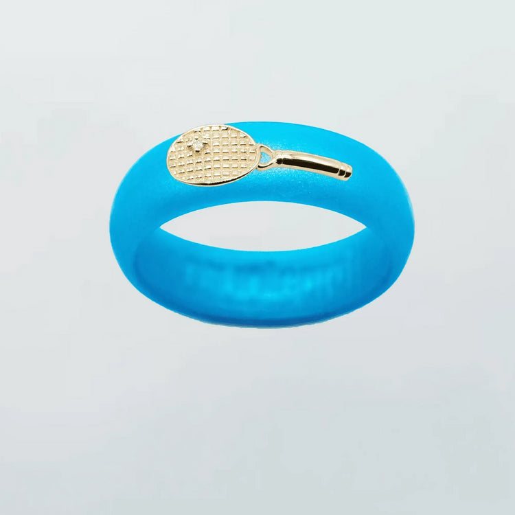 Yellow Gold Diamond Tennis Racket Silicone Ring