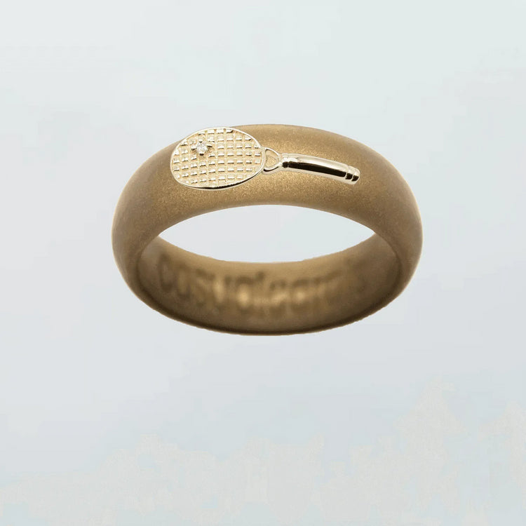 Yellow Gold Diamond Tennis Racket Silicone Ring
