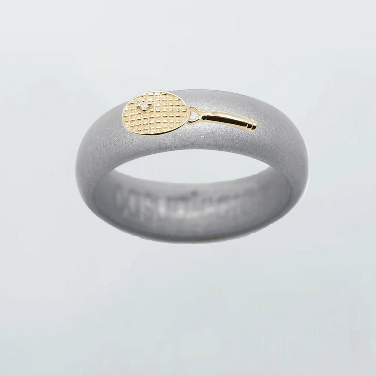 Yellow Gold Diamond Tennis Racket Silicone Ring