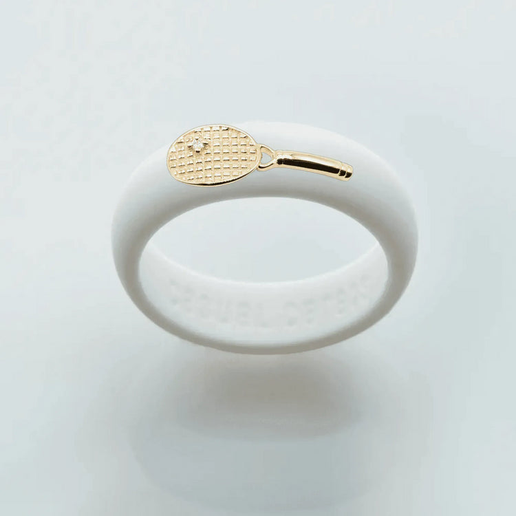 Yellow Gold Diamond Tennis Racket Silicone Ring
