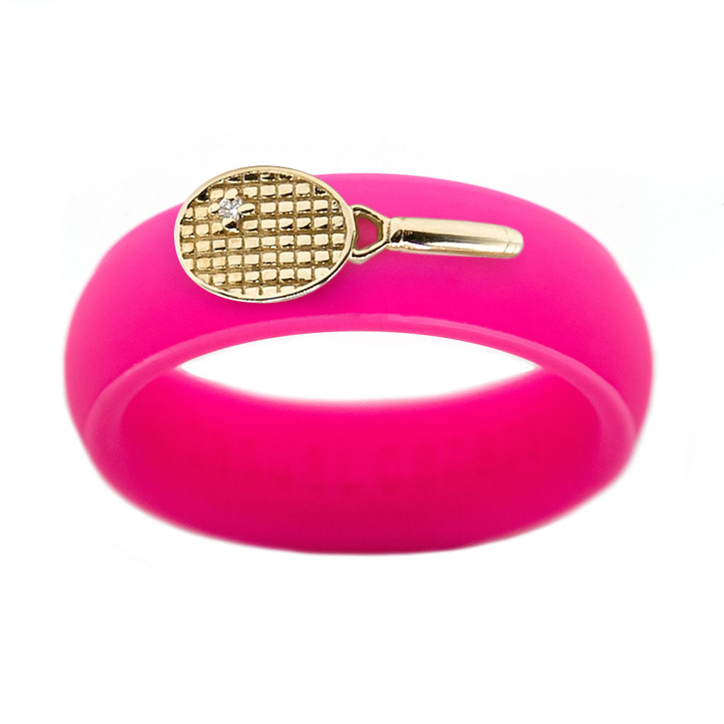 Yellow Gold Diamond Tennis Racket Silicone Ring - Size 4