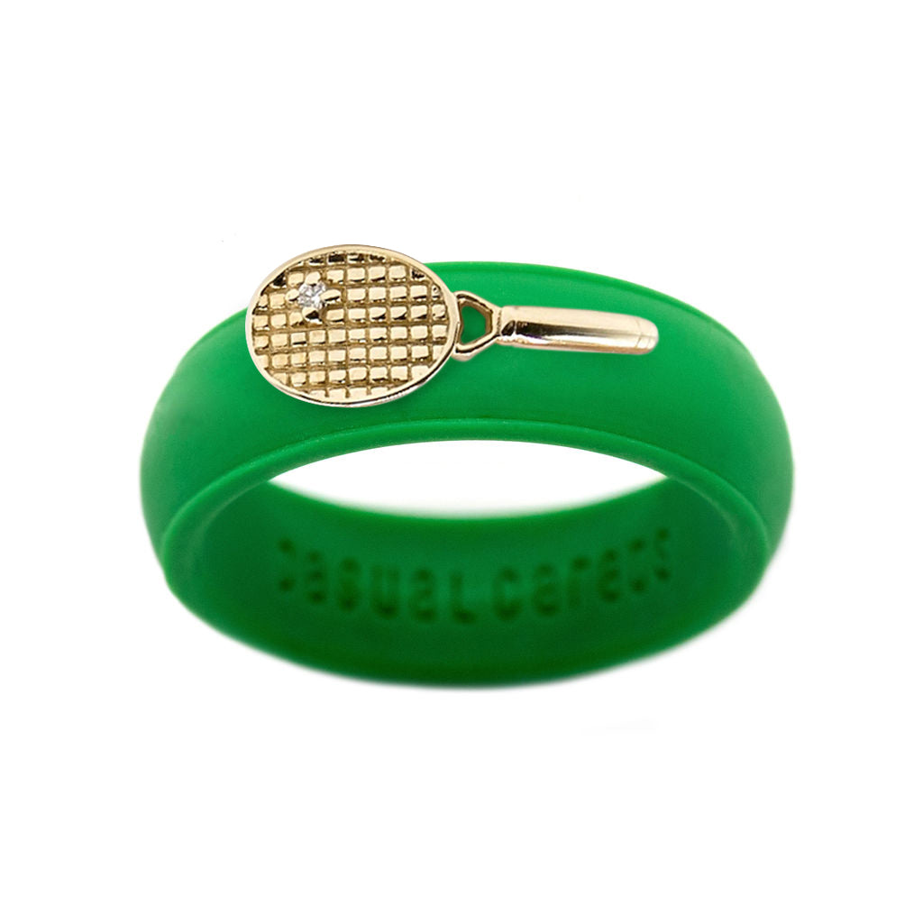 Yellow Gold Diamond Tennis Racket Silicone Ring - Size 4