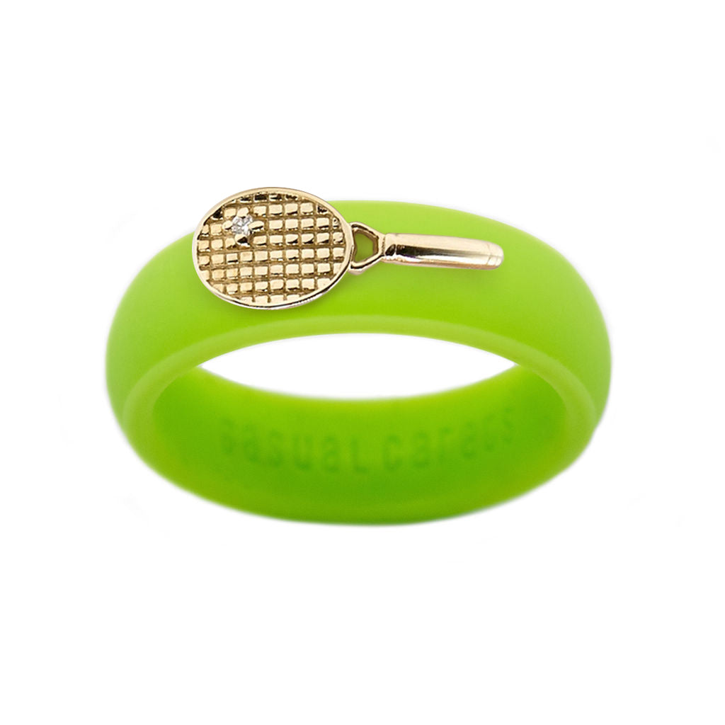 Yellow Gold Diamond Tennis Racket Silicone Ring - Size 4