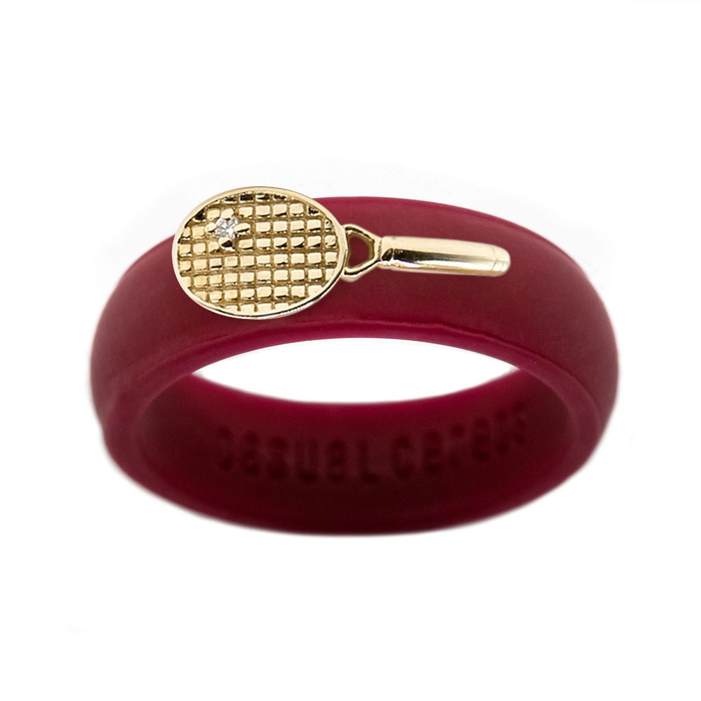 Yellow Gold Diamond Tennis Racket Silicone Ring - Size 4